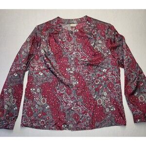 Pykettes Vintage 70s Floral Shirt  Womens Blouse Large Notch Collar Retro Top